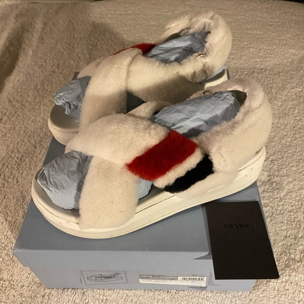Prada Genuine Shearling Sandals